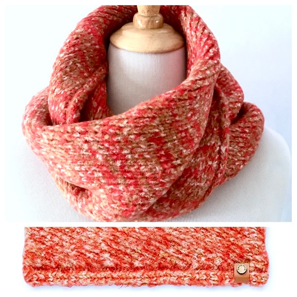 Frye & Co. Wrap Neck Scarf & Ear Band Reddish Orange Caramel White - Picture 1 of 8